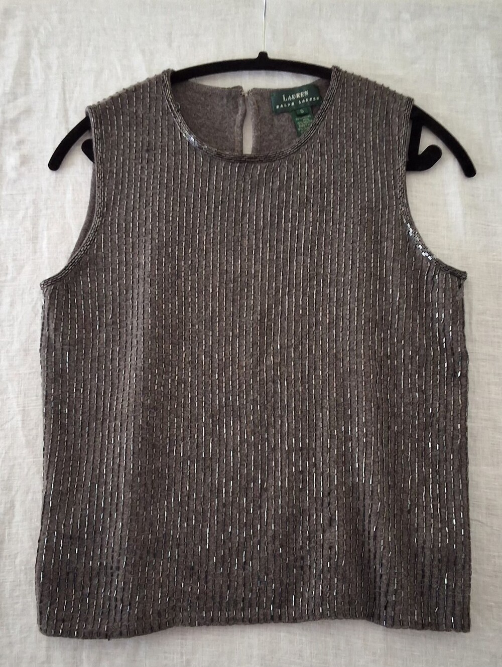 Lauren Ralph Lauren Grey Beaded Merino Cashmere Angora Sleeveless Top Size S